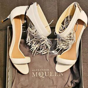 Alexander McQueen Calfskin Leather Fringe Trim Accent Sandal (US8.5) MSRP:$1,290